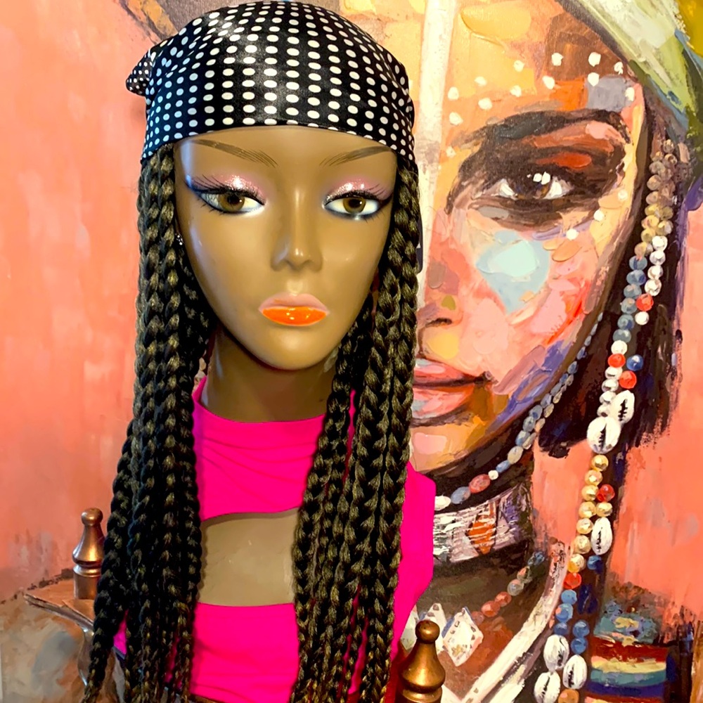 Beautiful Black,White Polkadots scarf BoxBraids Lightweight 26”1b27